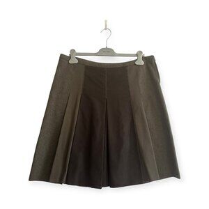 Prada Pleated Skirt, Brown, Khaki, Wool Cotton Mix,  Size 46 Italy/L